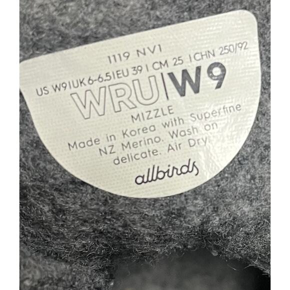 AllBirds Wool Mizzle Lace Up Active Wear Running High Top Shoes size W9 Gray - Picture 9 of 9